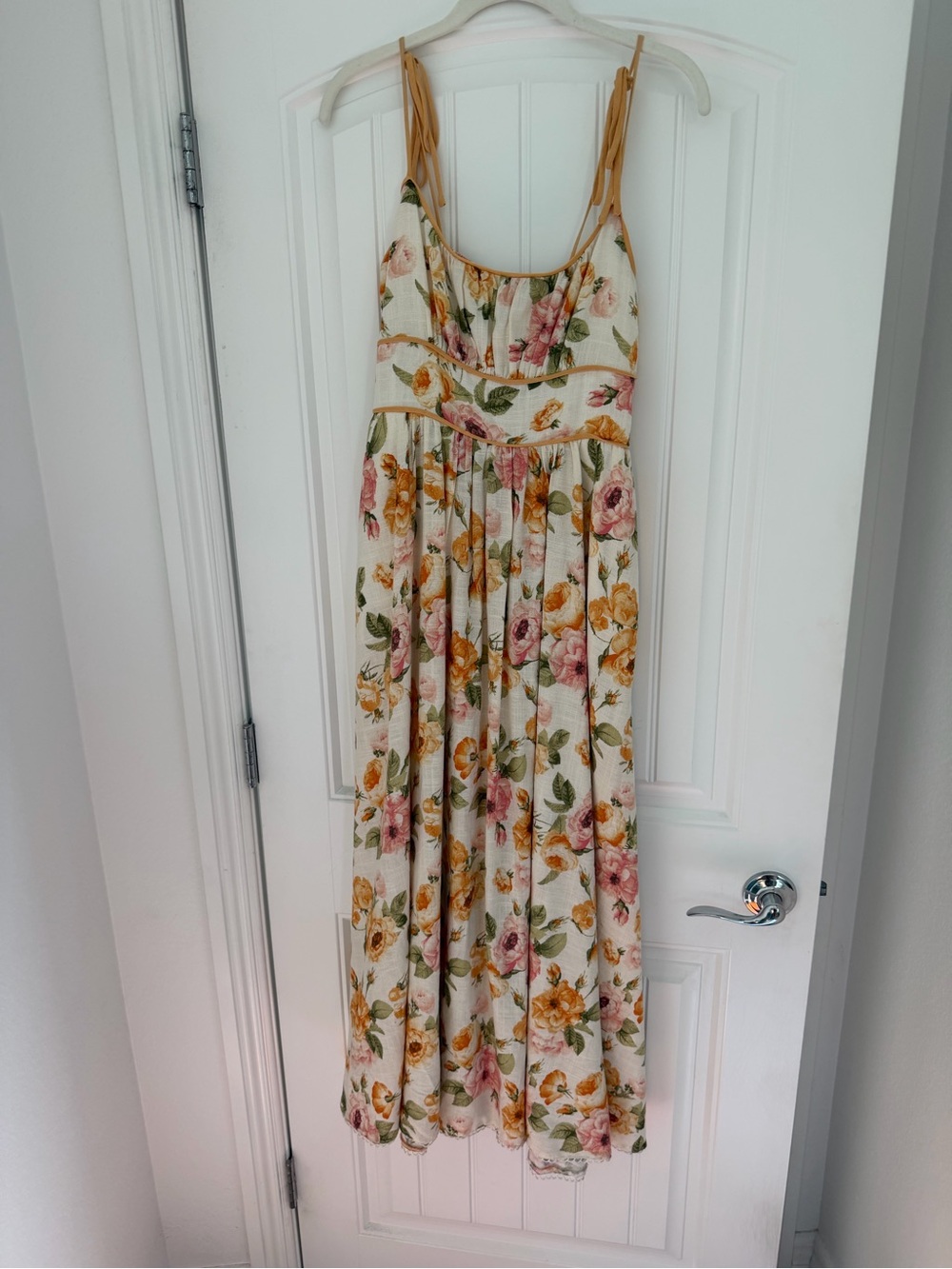 Floral Print Cream Maxi Dress with Pink & Yellow Blooms - size small